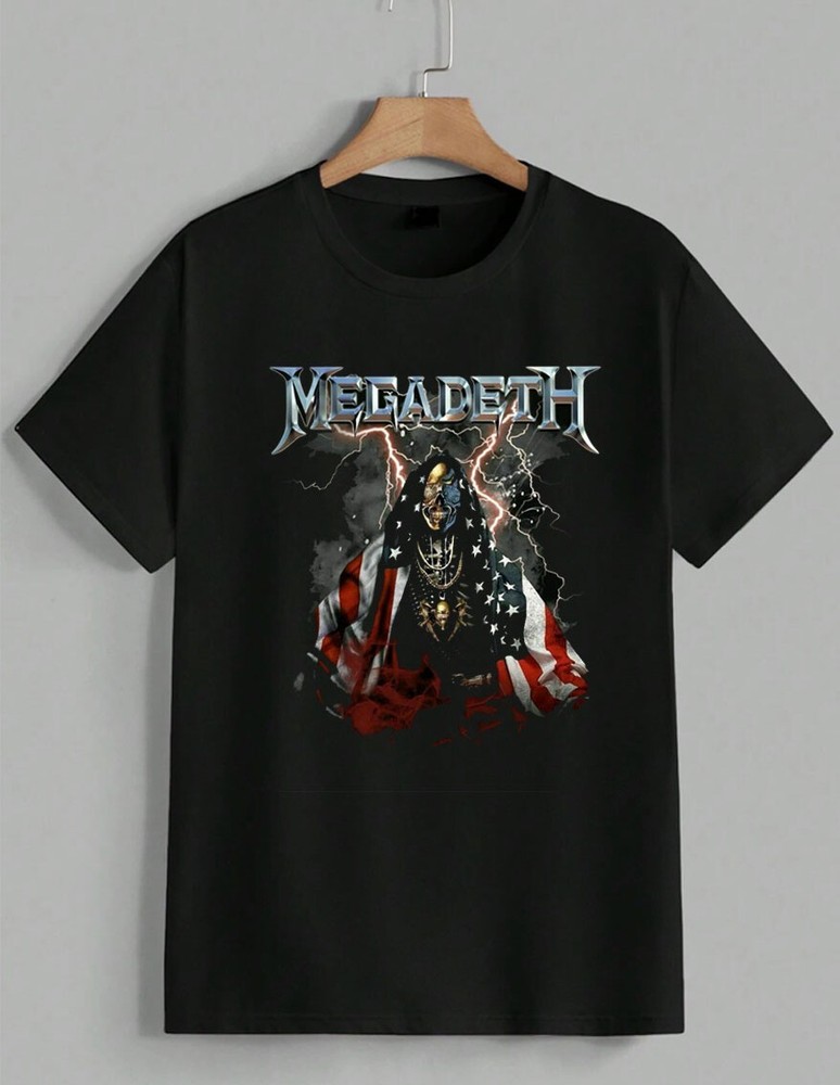 Megadeth United Abominations T-Shirt Vic Rattlehead US Flag Graphic Tee Unisex