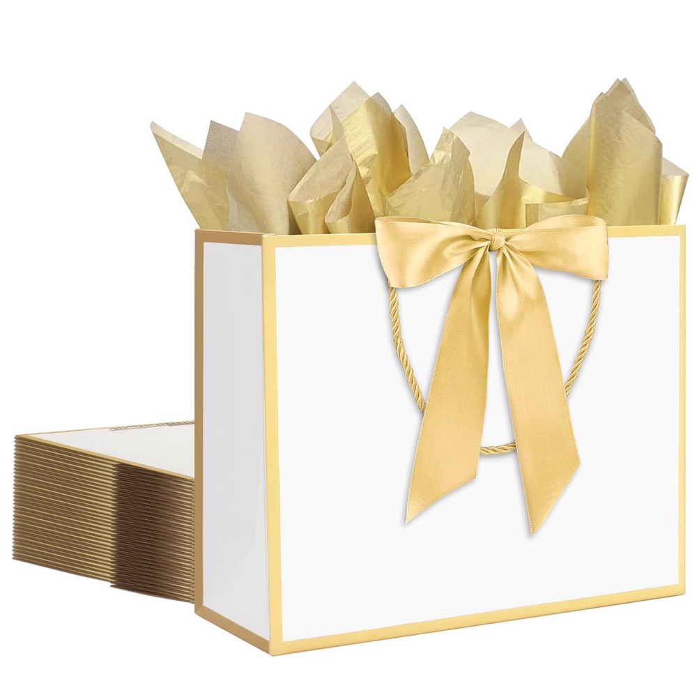 12 pcs White Gift Bags with Handles 12.6x4.5x10 Inches Large Paper Bags with ...