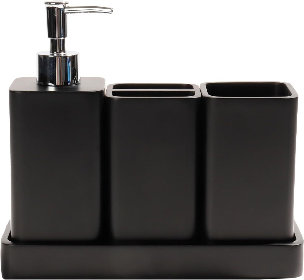 Bathroom Accessories Set, 4 Pcs Accessory Soap Dispenser, Black