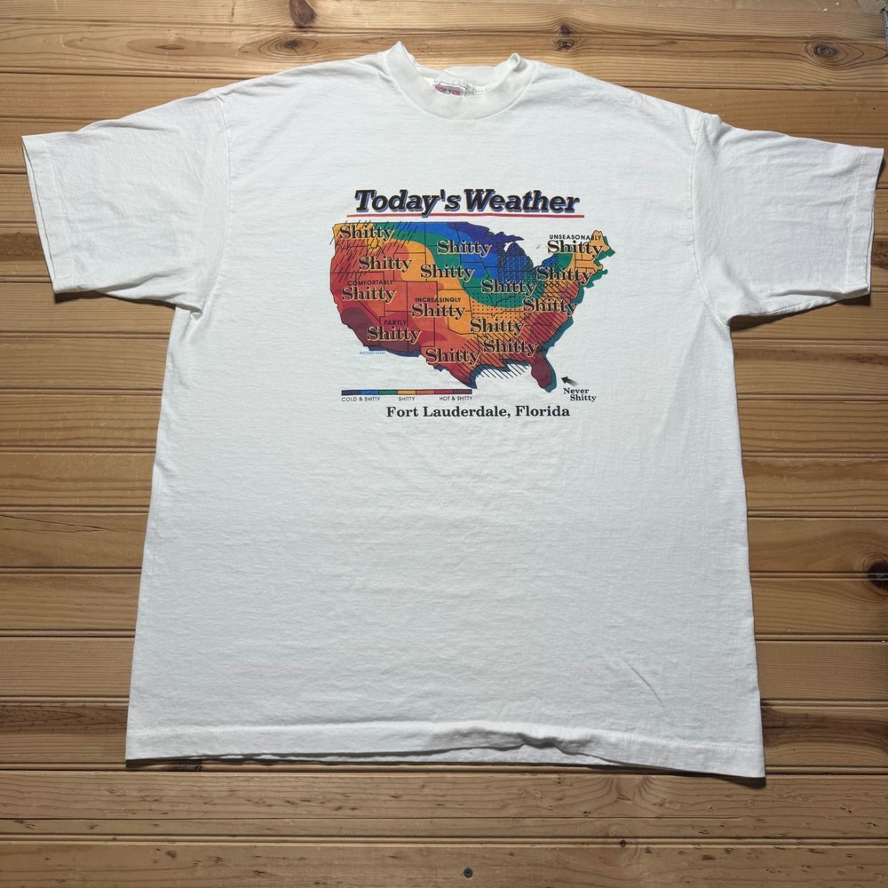 Vintage 90s Today's Weather Fort Lauderdale Florida Funny Humor T-Shirt USA XXL