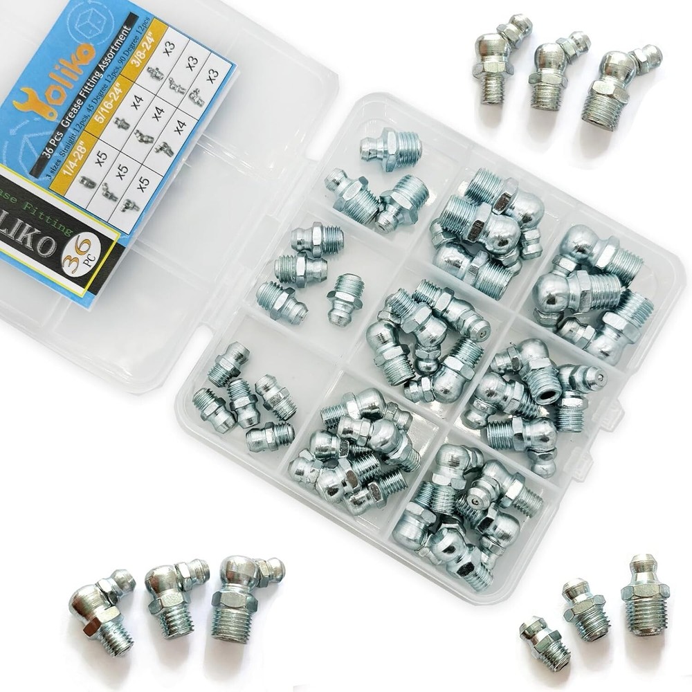 1/4-3/8 36Pcs 3 Sizes Grease Fitting Assortment 3Size-36Pcs Silver New
