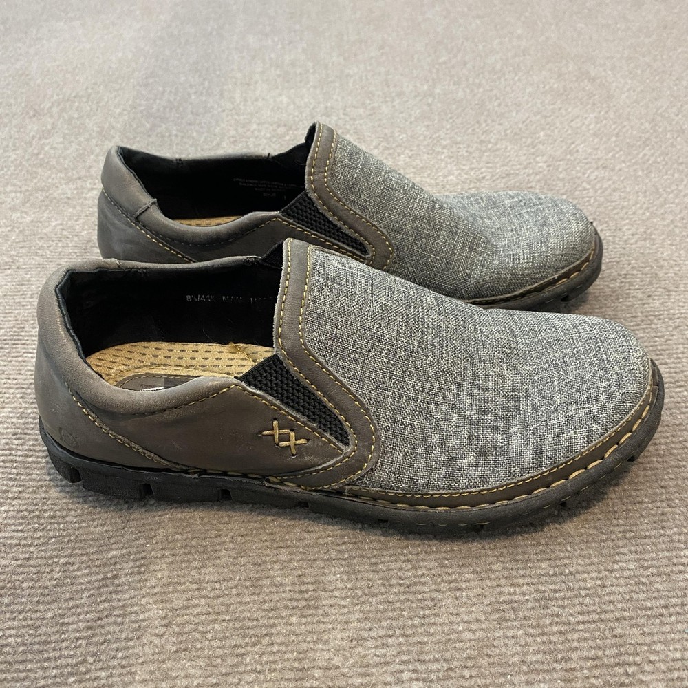 Born Shoes Mens Size 8.5 Gray Brown Slip On Loafers Canvas Leather Comfort