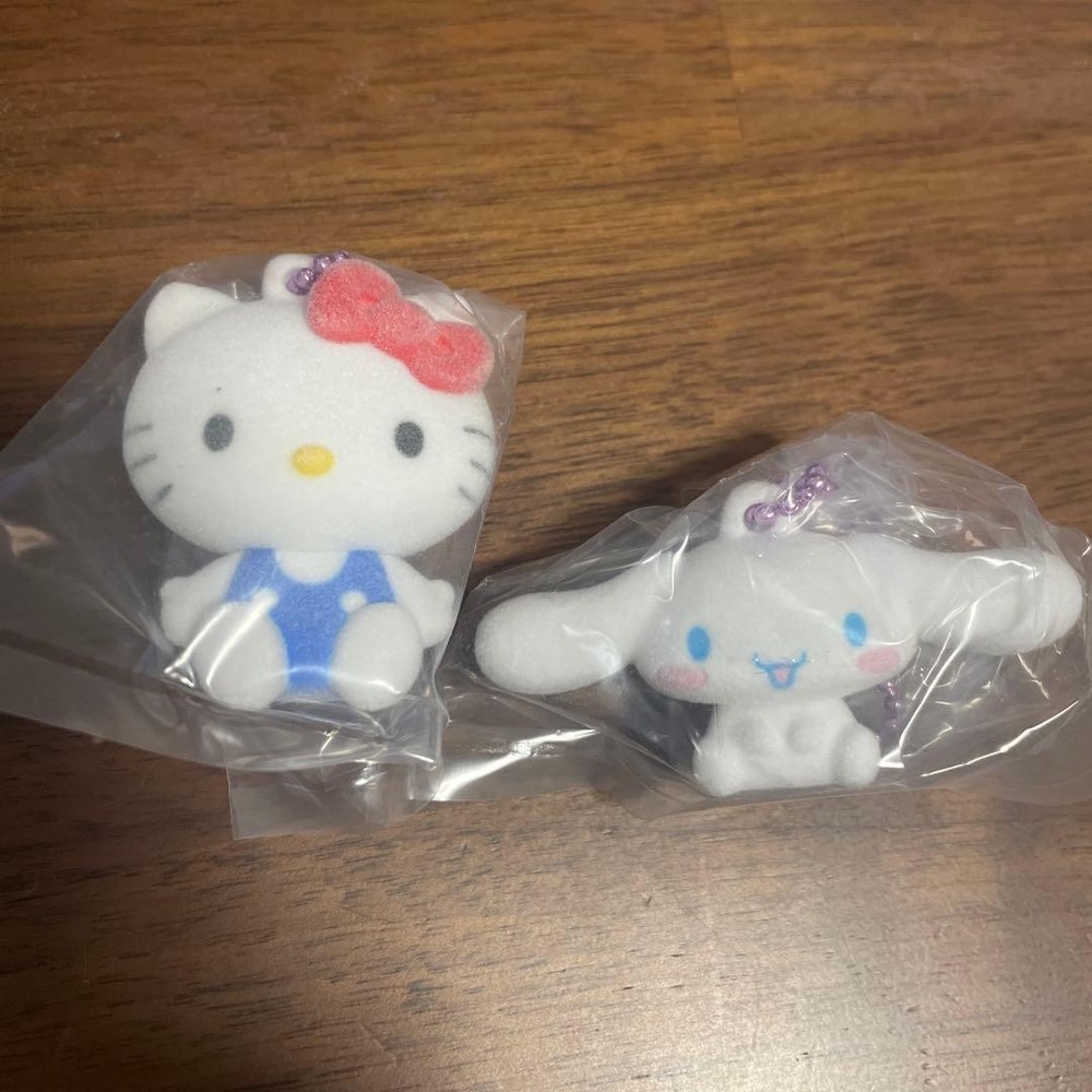 Sanrio Hello Kitty Cinnamoroll Flocked Mascot Set Gacha Toy Official