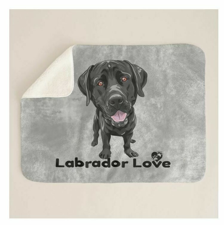 Black Labrador Lab Love Cute Puppy Cartoon Gray Sherpa Fleece Throw Blanket