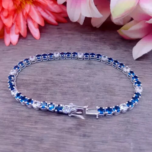5Ct Round Lab-Created Sapphire Tennis Bracelet in 14k White Gold Plated