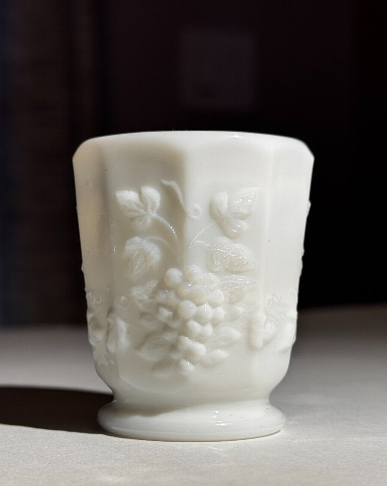 Vintage Westmoreland Milk Glass Grape Toothpick Holder with Paneled Design