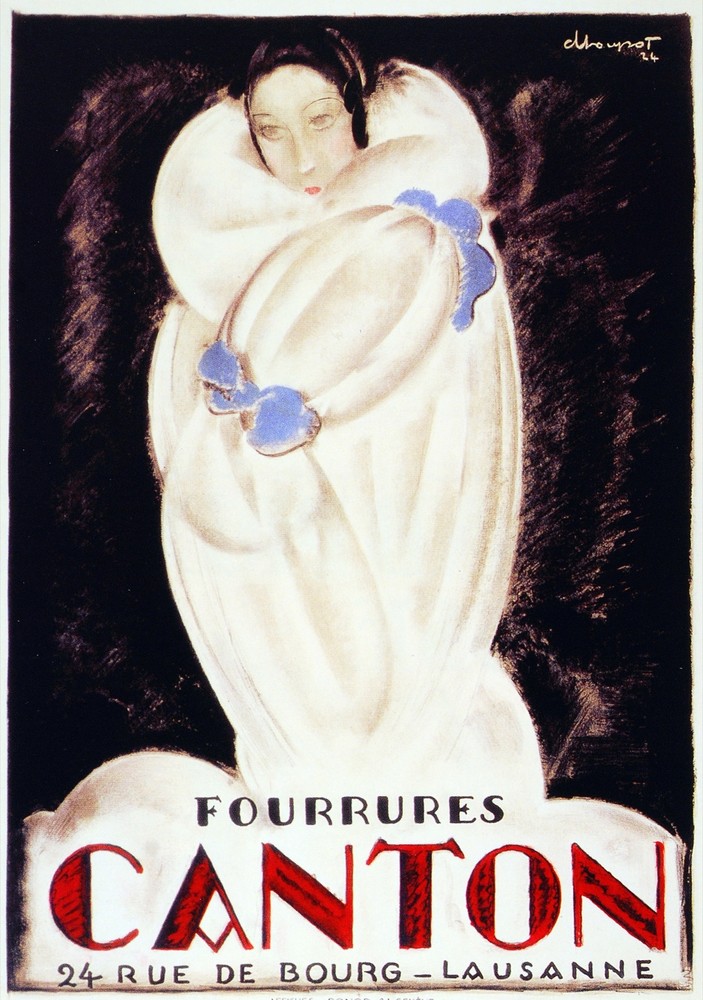 2896.Fourrures Canton Woman with White Fur Coat French POSTER.Modern art decor