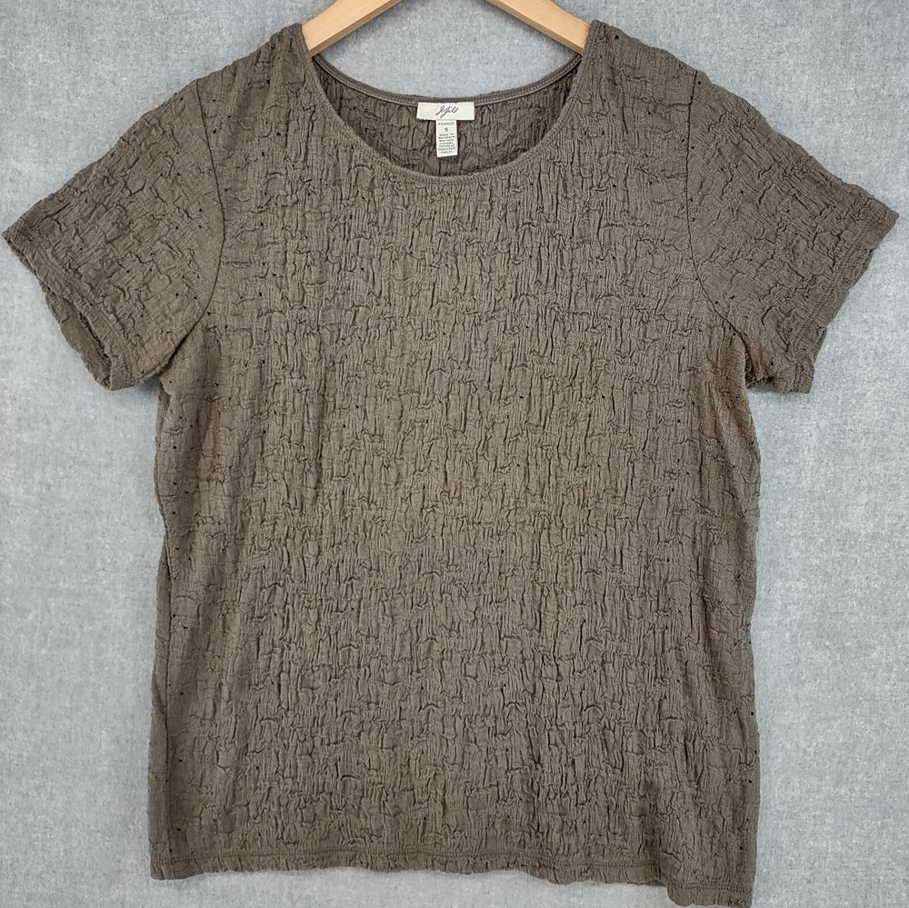 J Jill Top Womens Small Brown Textured Stretch Lightweight Pullover Made in USA