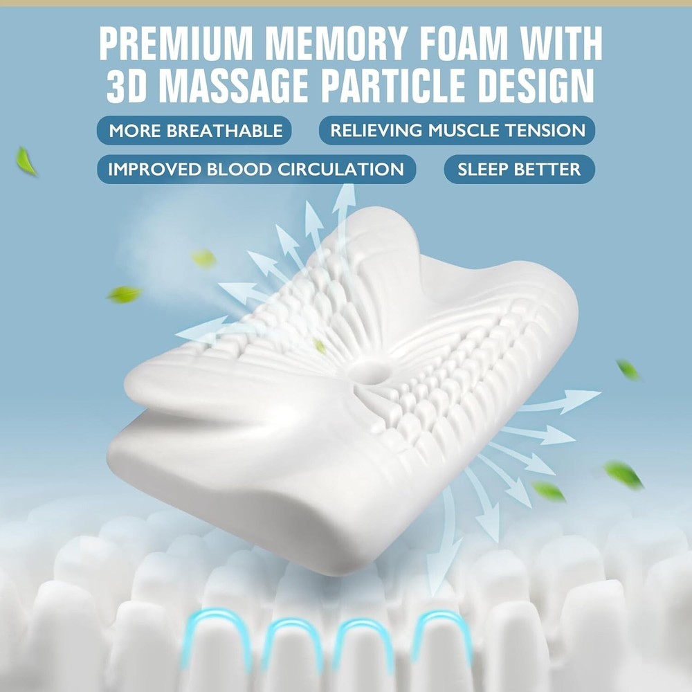 Cervical Pillow for Neck Pain Relief Sleeping, 100% Memory Foam Contour Pillows