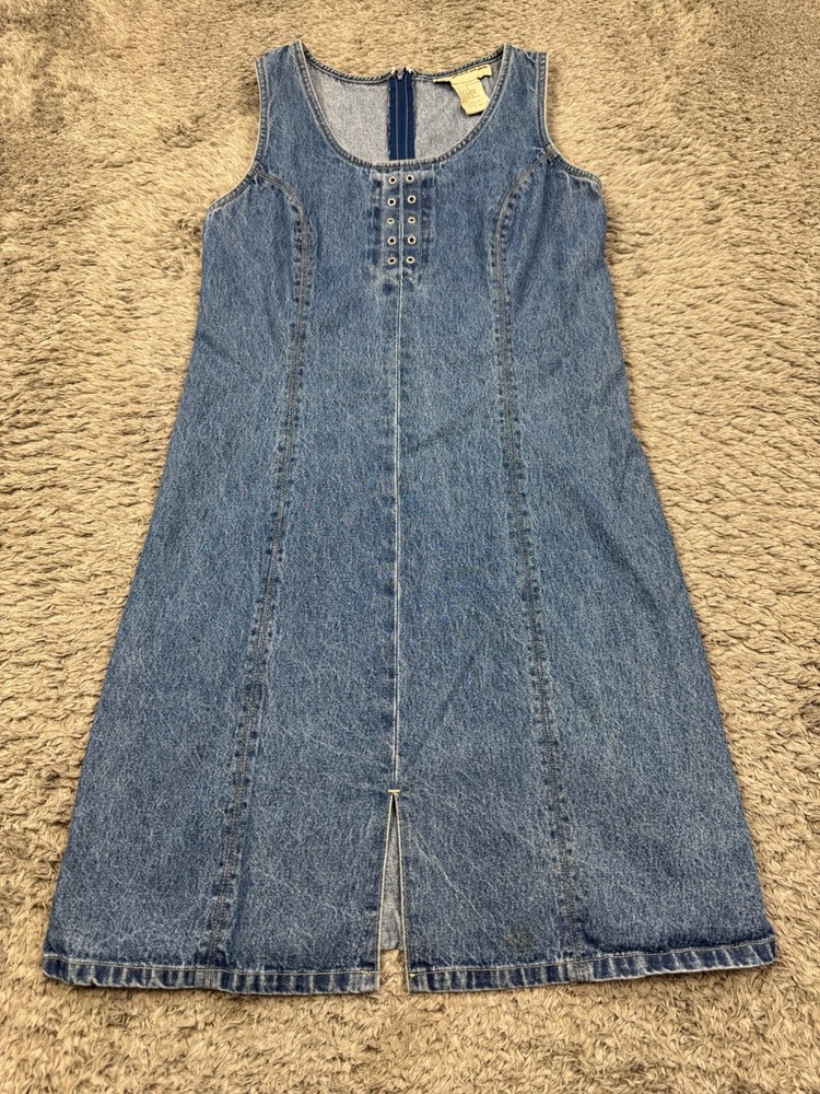 Expressions Denim Dress Women 14 Western Sleeveless Cottage Scoop Neck Midi
