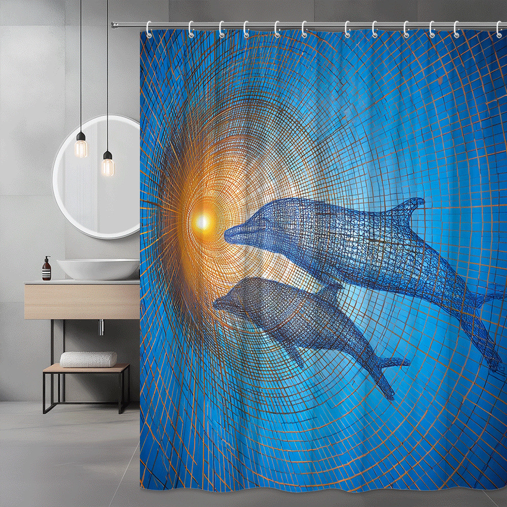 Dolphin Shower Curtain Blue Ocean Net Graphic Print