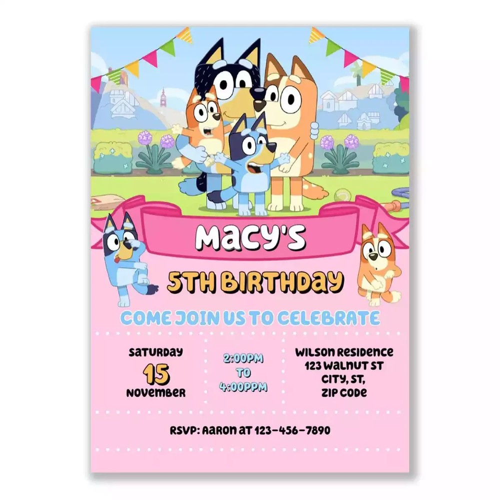 Digital Bluey Birthday Party Invitation Personalized Texts 1