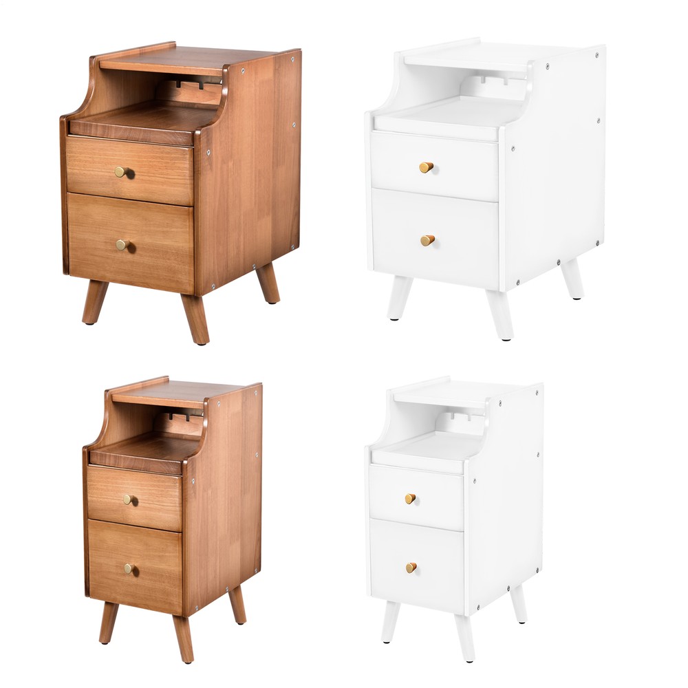 Modern 2-Drawer Nightstand with USB Charging Station & Storage