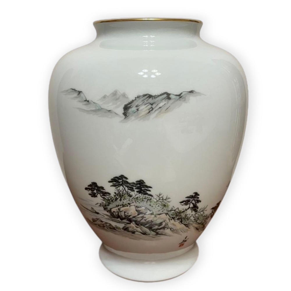 Arita Porcelain Vase Fukagawa Seiji Japanese Vintage Ceramic Jar Landscape 9.4in