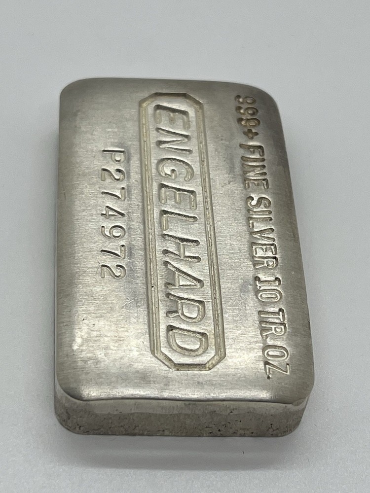 Vintage Engelhard Poured 10 oz .999 Fine Silver Bar #P274972 - RARE