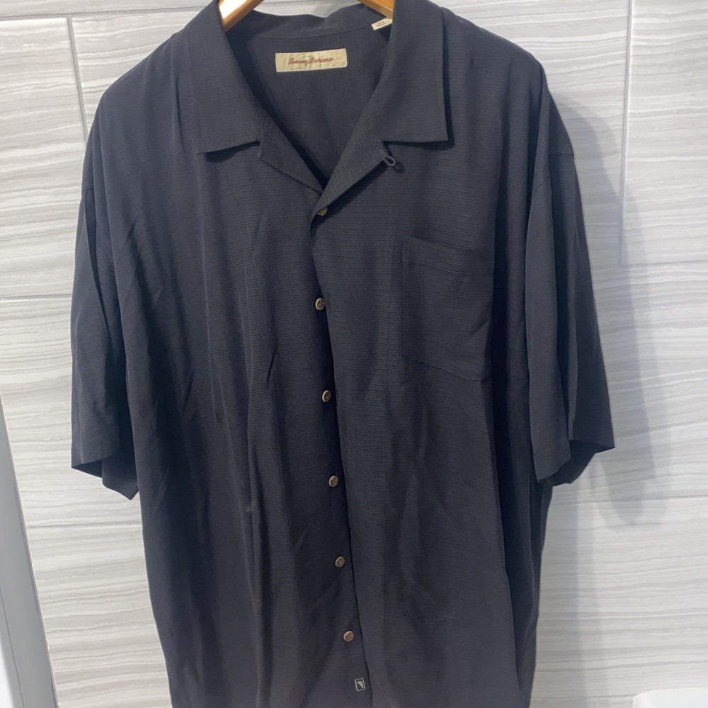 Tommy Bahama Men's Short Sleeve 100% Silk Size XXL Black Button Up Shirt
