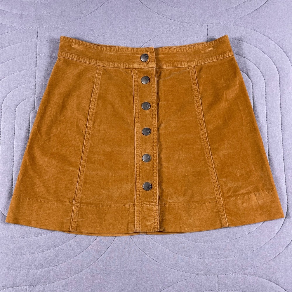 Madewell Corduroy Skirt Women's Size 0 Mustard Snap Front A-Line Mini Stretch
