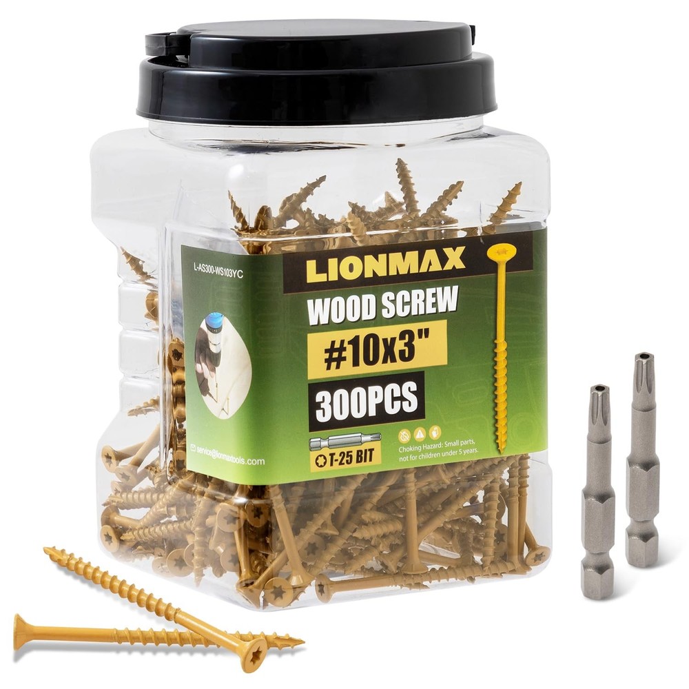 LIONMAX #10 x 3 Inch Tan Deck Screws 300 PCS for Wood
