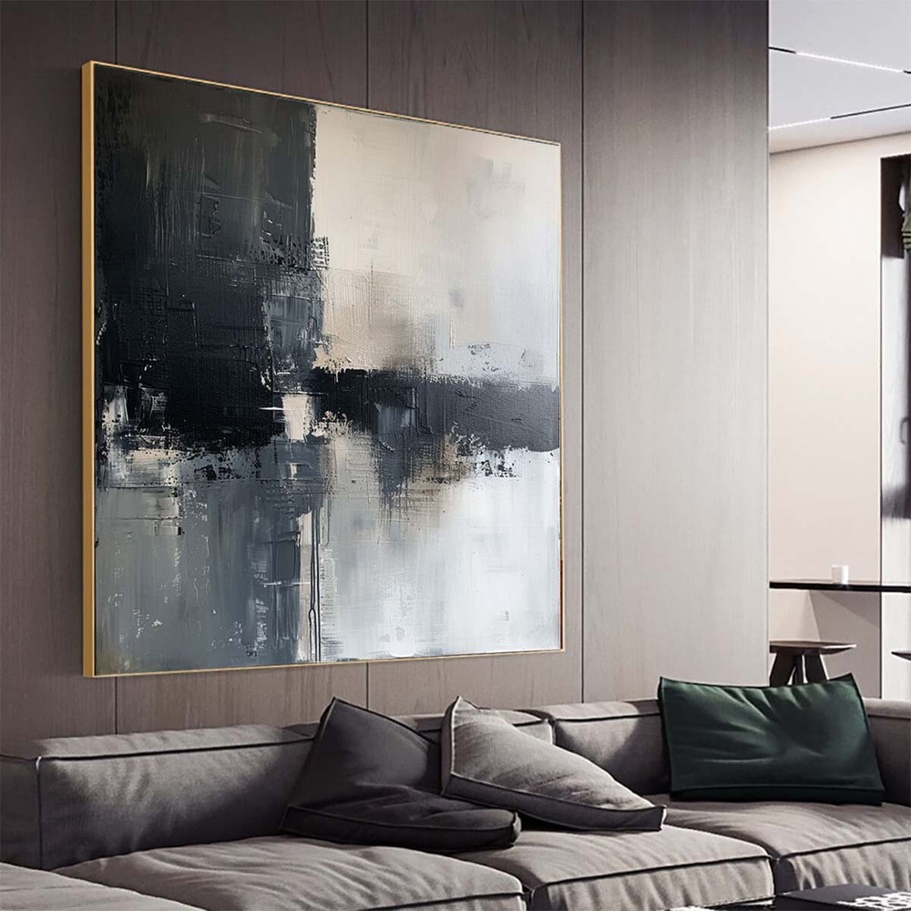 black Handmade Wall Art Home Decorative Oil Painting Abstract Knife Living Room