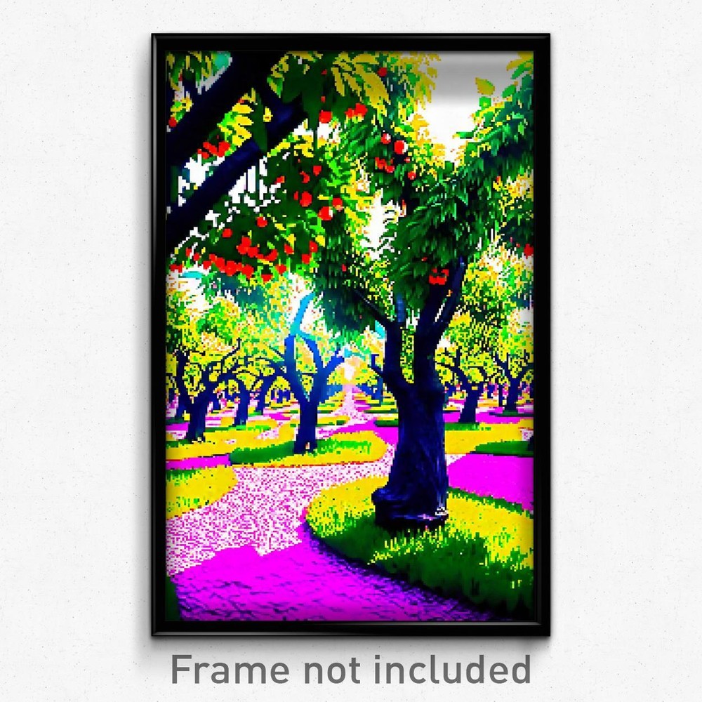 Pixel Art Poster - Energetic Orchard (8 Bit Psychedelic Trippy Video Game Print)