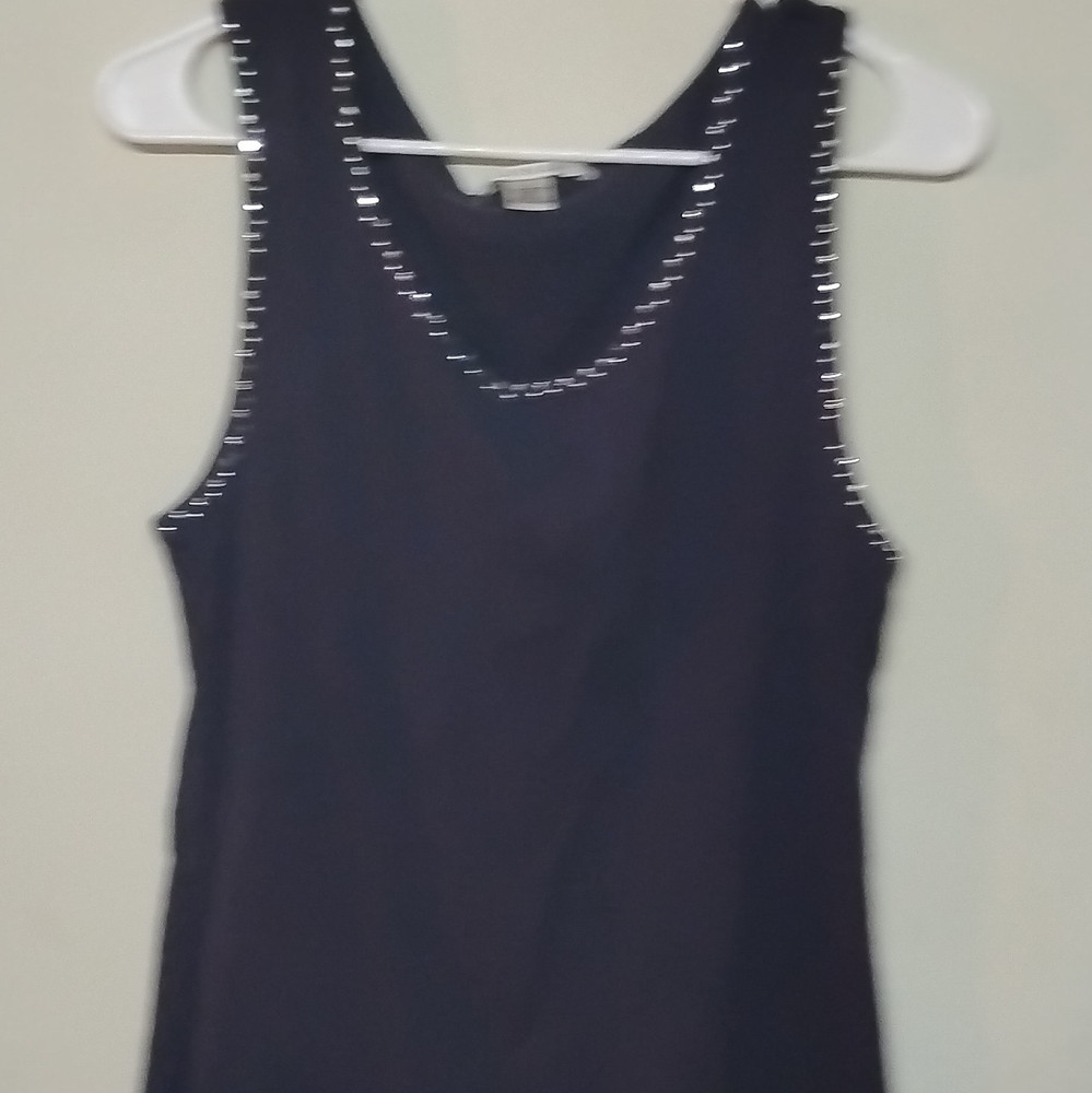 HANNAH Women's XL Black Scoop Neck Sleeveless Tank Top Rhinestone Cotton Knit