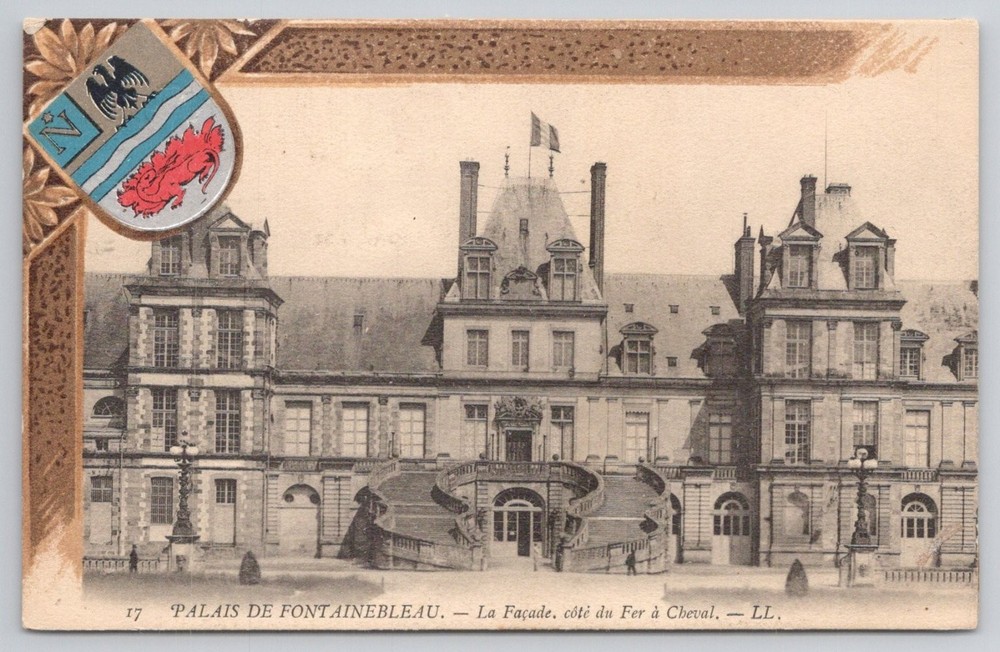 Palais de Fontainebleau Horseshoe Facade France Vintage Postcard