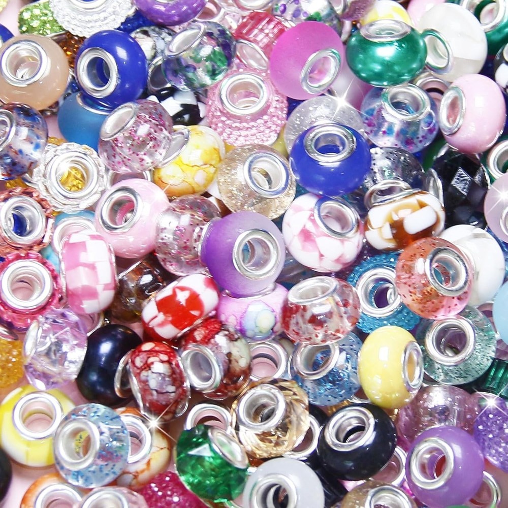 100 Pieces Large Hole Beads Spacer Bead Mixed Color Assorted European Craft Big