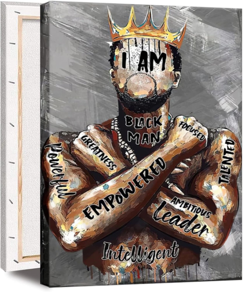 African American Wall Art, Black Man Portrait Canvas, Afro King Motivational Pri