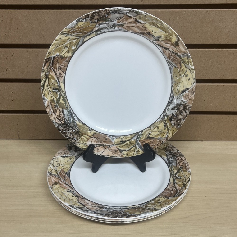 Corelle Woodland Leaves Camouflage Dinner Plates USA 10 3/4” Set of 4
