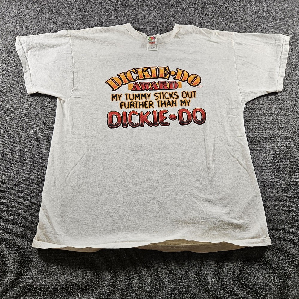Vintage Fruit Of The Loom Shirt Mens 2XL White Dickie Do Funny Graphic Tee 90s