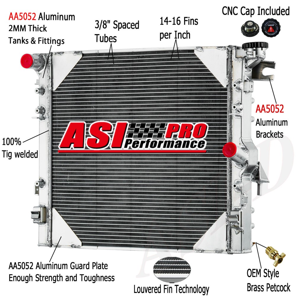 3 Row Aluminum Radiator For 2007-2018 2010 2017 Jeep Wrangler JK 3.6L 3.8L V6 MT