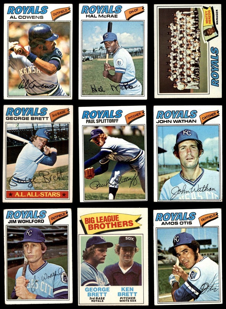 1977 Topps Kansas City Royals Near Team Set 3.5 - VG+ 4509111 (25 / 28 cards)