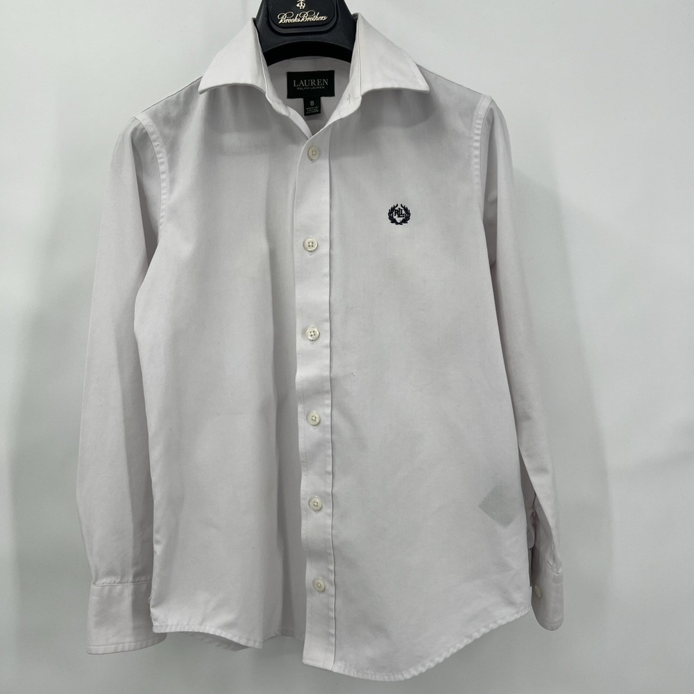 Polo Ralph Lauren Boys White Button Down Oxford Shirt Youth Size 8 Logo