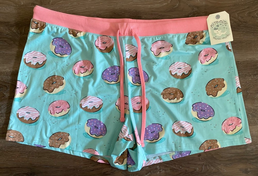 NITE NITE MUNKI MUNKI new Donut Print Sleep Pajama Shorts~Plus Size 1X~NWT