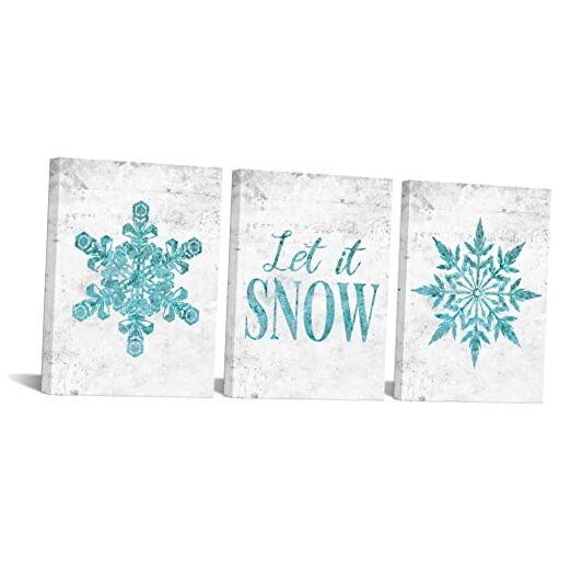 3 Piece Canvas Wall Art Decor Snowflakes Pictures Bedroom Teal Bathroom