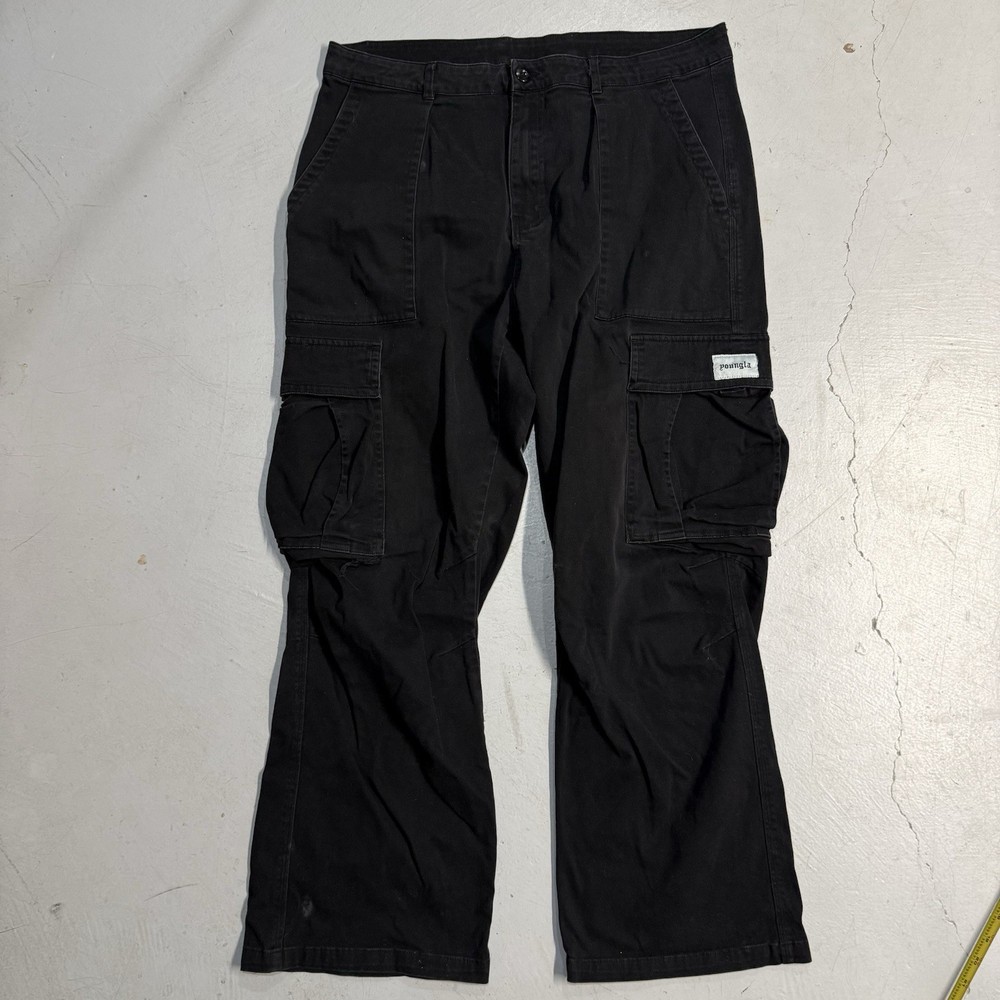Youngla Mens XL 36x29 Black Athletic Cargo Straight Leg Cotton Lifting Gym