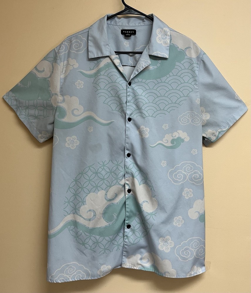 PACSUN Shirt Men's Large Button Up Short Sleeve Casual Abstract Graphic Stretch-image