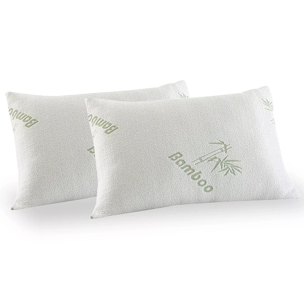 Royal Comfort Memory Foam Neck Pillow with Washable Bamboo Cover - 2 Pack