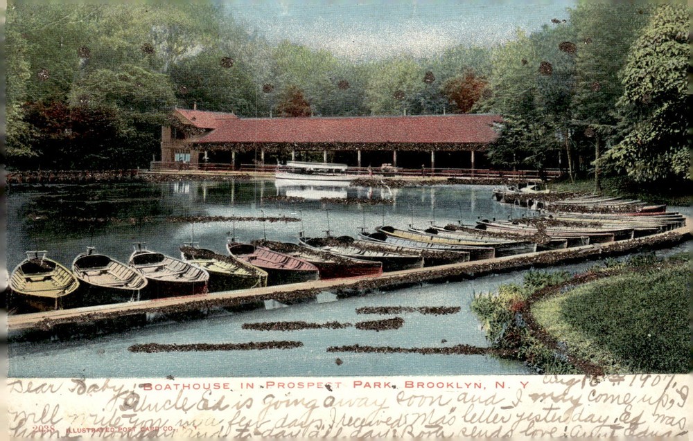 1907 Prospect Park Boathouse Brooklyn NY Hand Colored Litho Antique Postcard