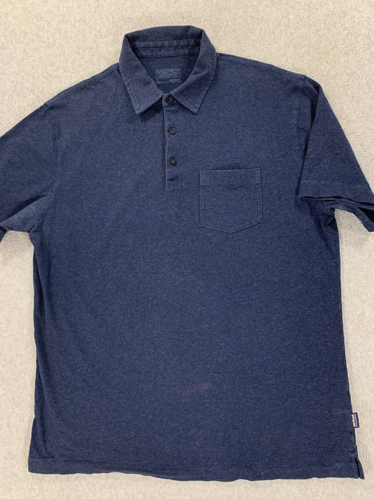 Patagonia 100% Organic Cotton Short Sleeve Polo Shirt (Men's Large) Blue