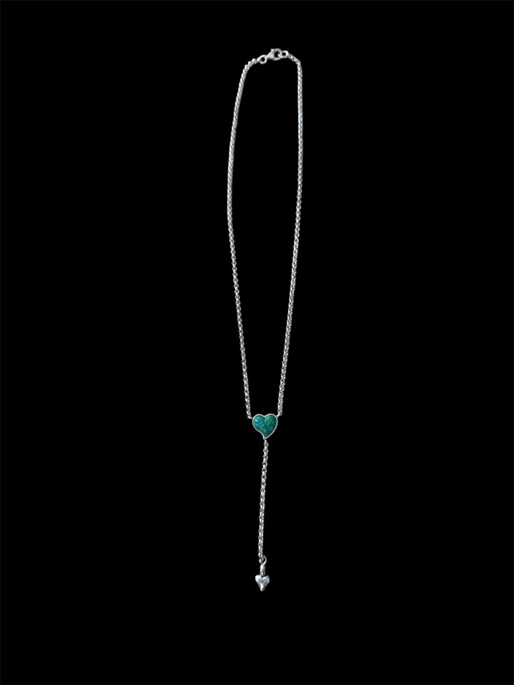 Carolyn Pollack Relios 925 Sterling Silver Heart Y Lariat Chain Necklace Green