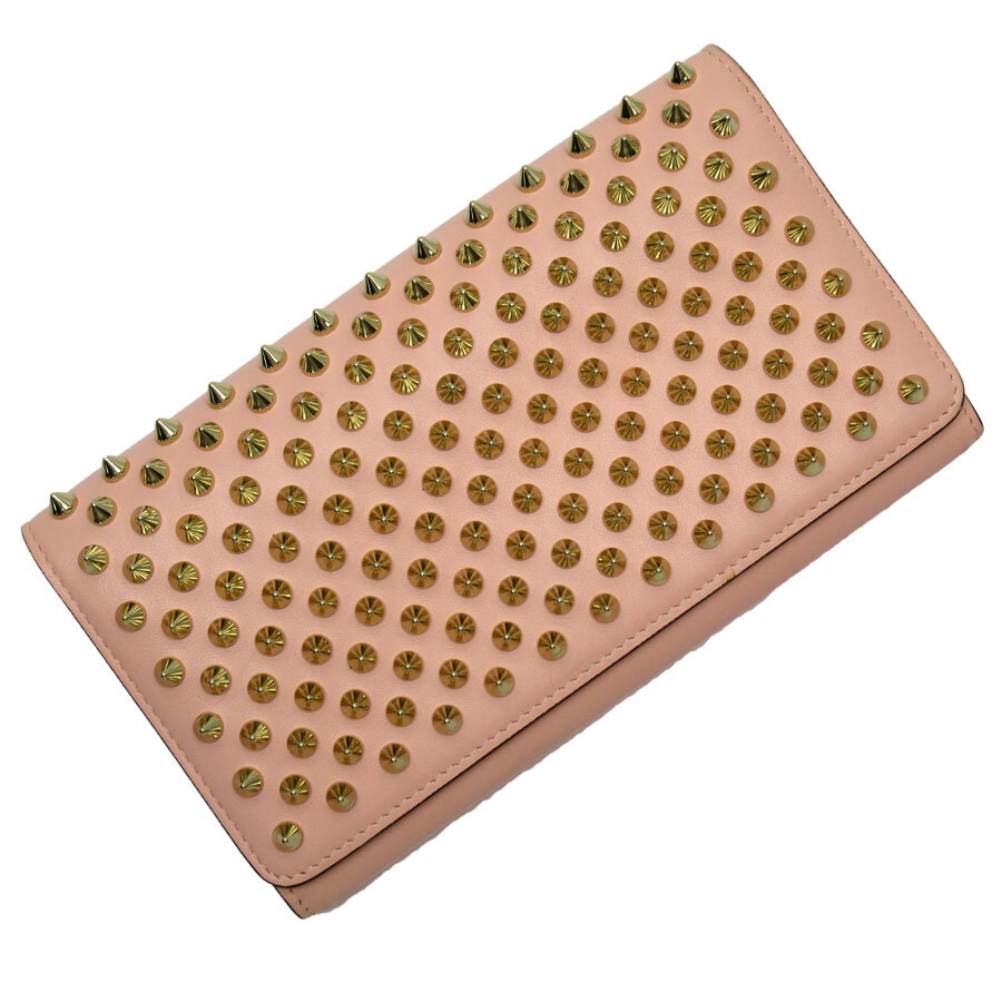 Christian Louboutin Pink Macaron Spike Studded Leather Wallet Pre-Owned
