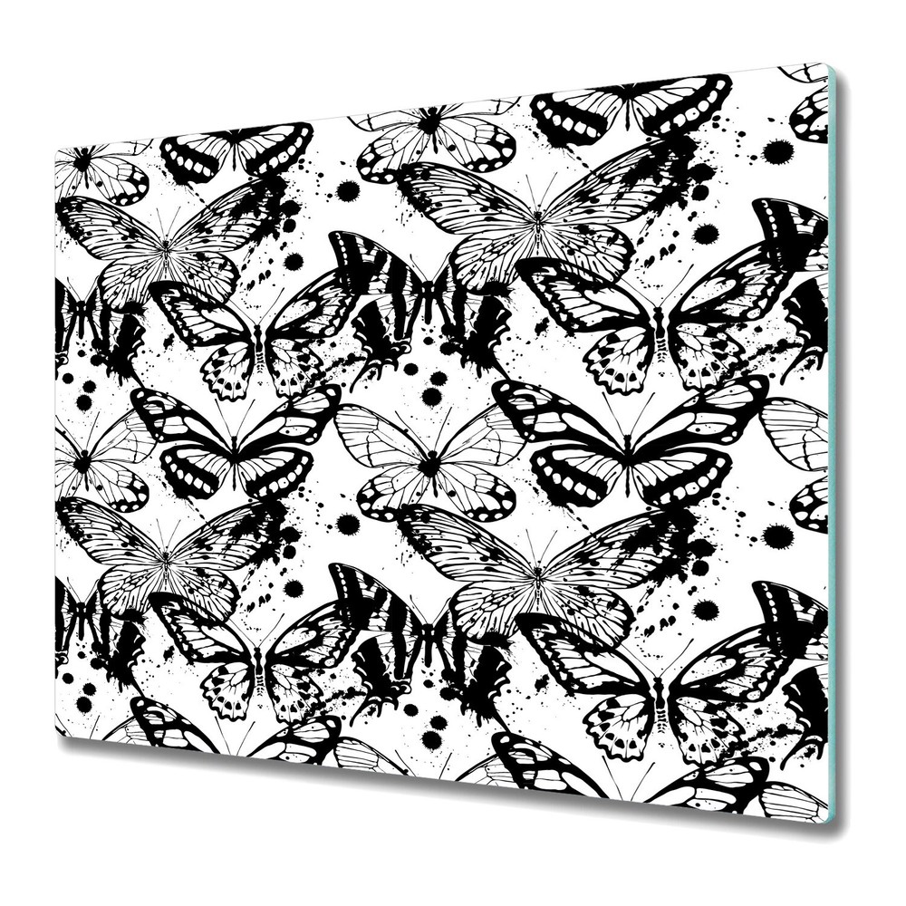 Glass Kitchen Chopping Board Butterflies | Black & White illustration | 60x52