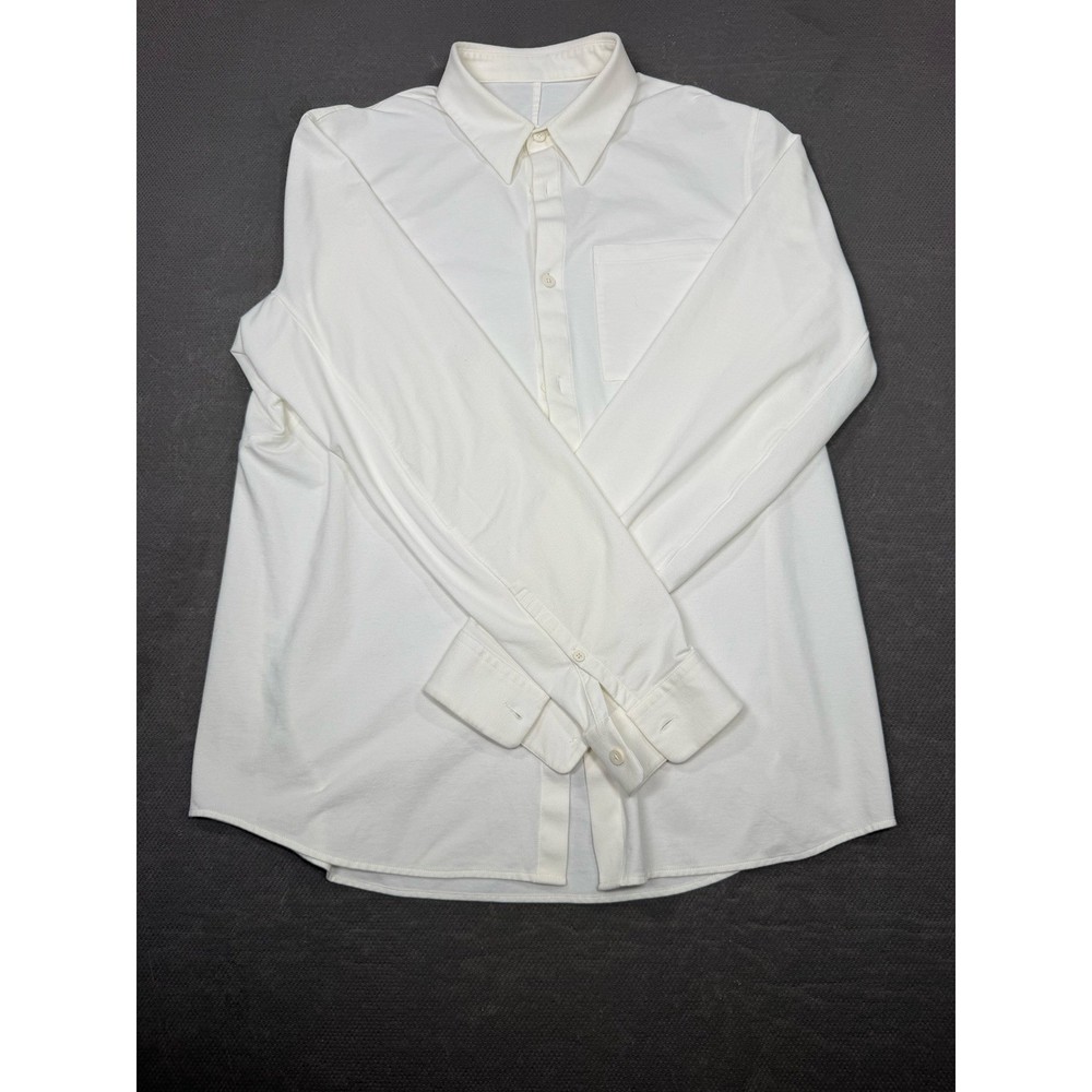 Lululemon Mens White Long Sleeve Button Down Shirt Pique Technical Fabric Small