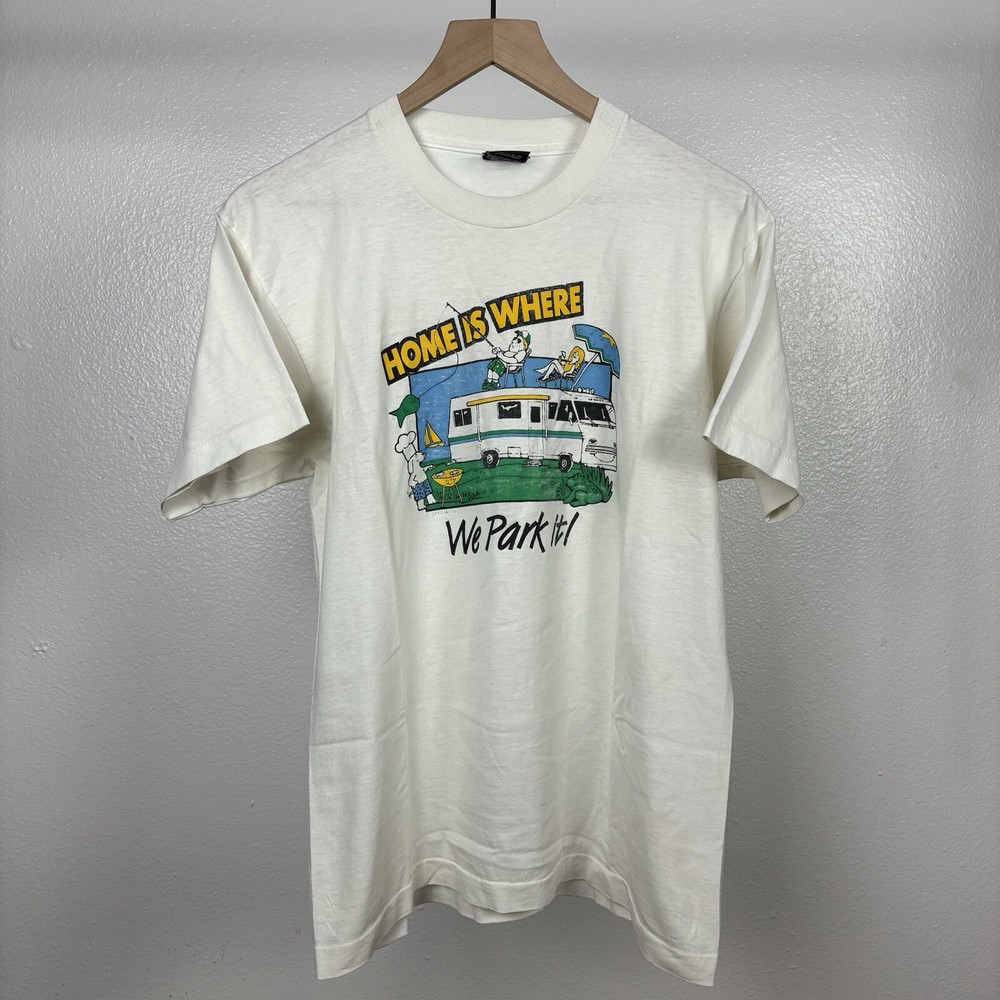 Vintage RV Motor Home Trailer Park Cartoon T Shirt Made In USA 80’s Fits Medium