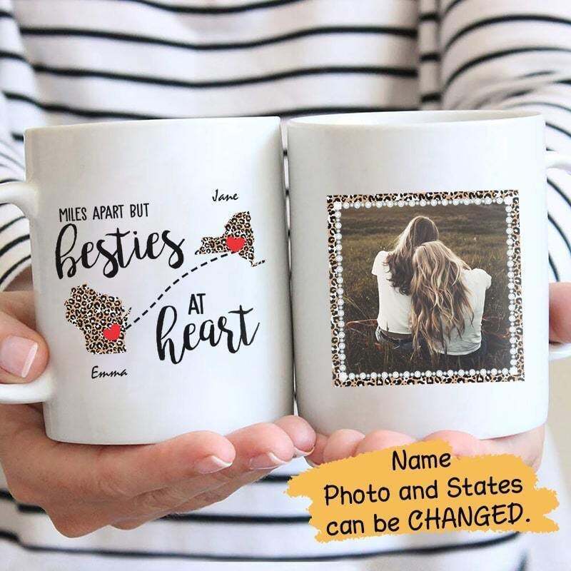Besties At Heart Leopard Photo Personalized Coffee Mug Family Mug Funny Gift