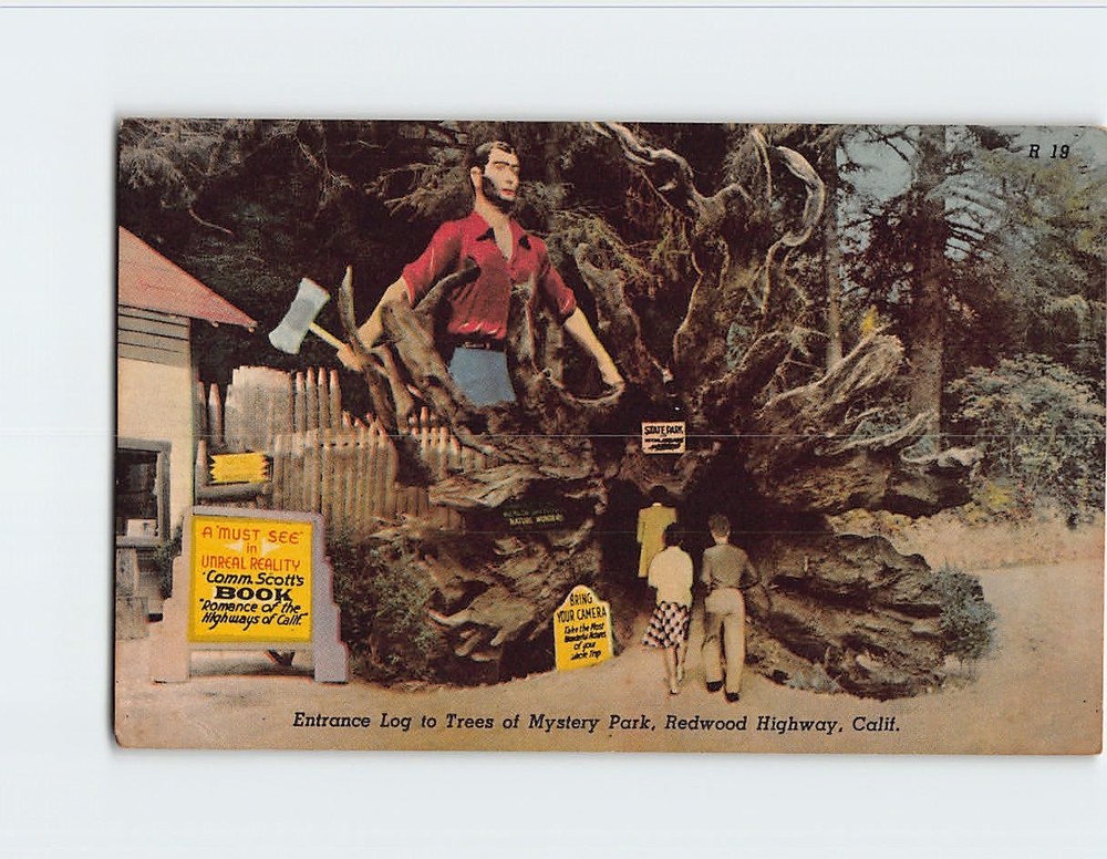 Postcard Entrance Log to Trees of Mystery Park Klamath California USA