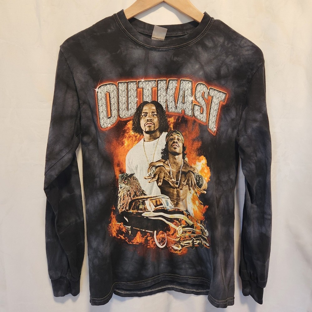 Outkast Long Sleeve Shirt Men's S Black/Gray Tie-Dye Graphic Logo 90s Rap Y2K