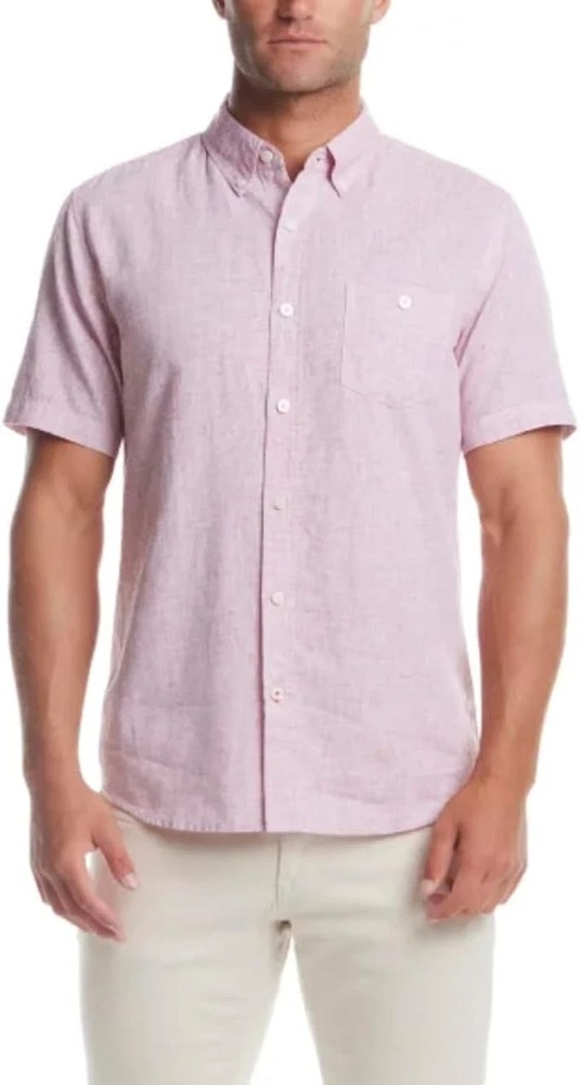 Weatherproof Vintage Men’s Washable Linen Short Sleeve Blend Shirt, Red, Size S