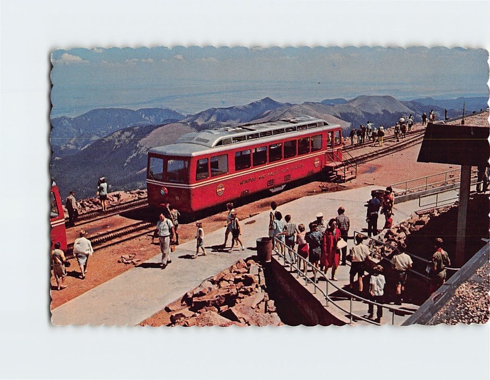 Postcard Streamline Diesel Cog Train Summit of Pikes Peak Colorado USA